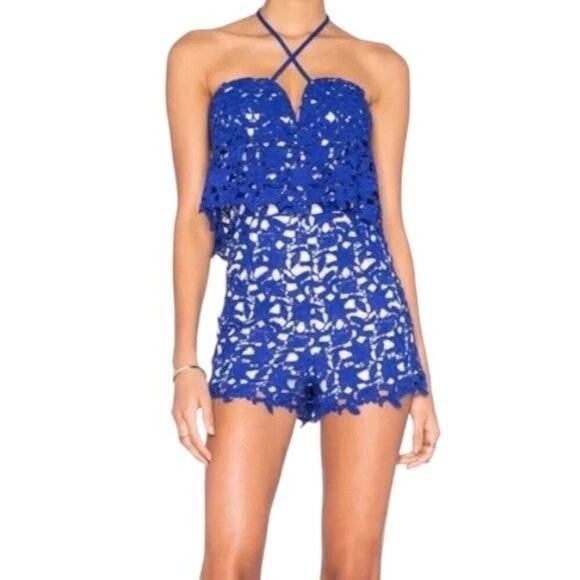 JOA Revolve Blue Lace Halter‎ Romper Size Small J.O.A Shorts - Picture 1 of 10